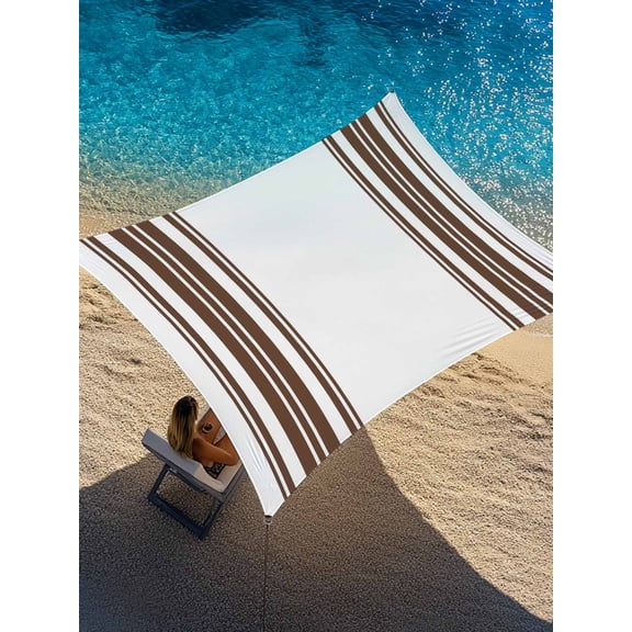Dark Brown and White Striped Sun Shade Sail 14' x 18', Modern Minimalist Vertical Lines Rectangle Outdoor Sunshade Canopy, Waterproof UV Block Patio Covers for Garden Yard Beach