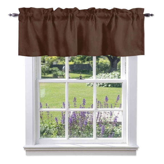 Dark Brown Window Valance for Kitchen, Brown Solid Color Background Autumnal Dark Academia Rod Pocket Short Curtains for Small Windows, Light Filtering Decorative Valances, 42 x 12 Inches