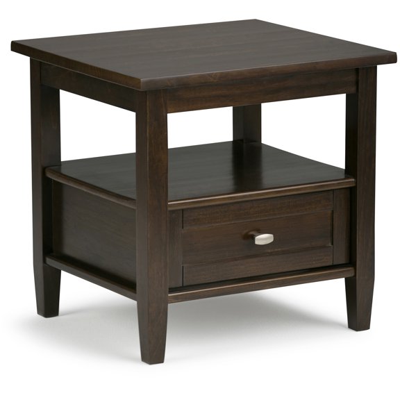 Dark Brown Wood End Table with Drawer and Shelf, Transitional Shaker Style Side Table for Living Room, Bedroom