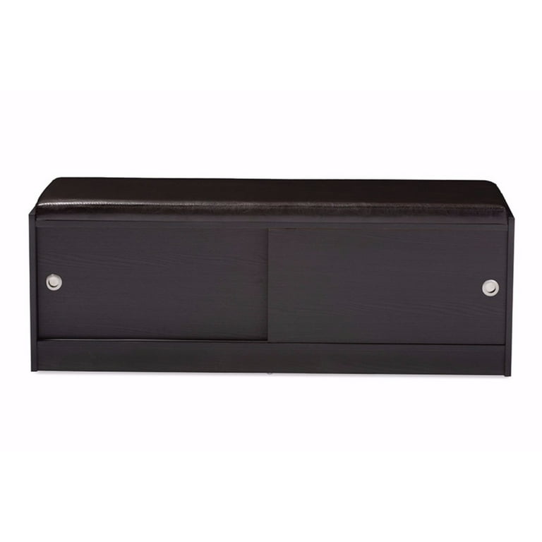 Baxton Studio Clevedon Modern and Contemporary Dark Brown Wood Entryway Storage Cushioned Bench Shoe Rack Cabinet Organizer Baxton Studio Clevedon Modern and Contemporary Dark Brown Wood Entryway Storage Cushioned Bench Shoe Rack Cabinet Organizer
