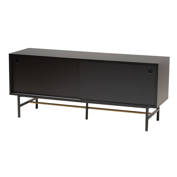 Dark Brown Wood & Gold Metal TV Stand with Sliding Doors - 58 Inch