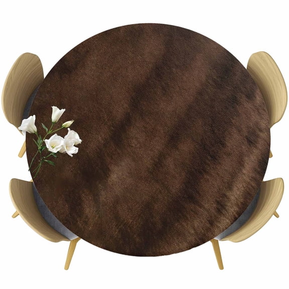 Dark Brown Wood Grain Round Fitted Tablecloth with Elastic Edge, Vintage Farmhouse Ombre Wood Texture Stretch Table Covers for 55"-60" Tables Wipeable Table Cloth for Outdoor