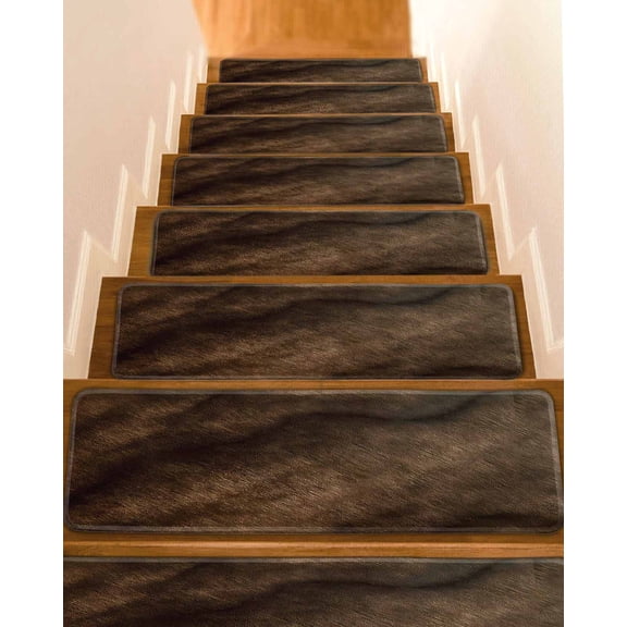 Dark Brown Wood Texture Stair Treads Vintage Farmhouse Ombre Wood Grain Indoor Non Slip Peel and Stick Stair Treads for Wooden Steps 15 PCS, Soft Adhesive Staircase Mats Runner Rugs 8"x30"