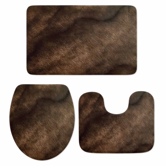Dark Brown Wood Texture Bathroom Rugs Set Vintage Farmhouse Ombre Wood Grain Non Slip Absorbent Soft Bath Mats 3 Piece Set with Bathroom Rug, U-Shaped Floor Mat, Toilet Seat Cover Small Size