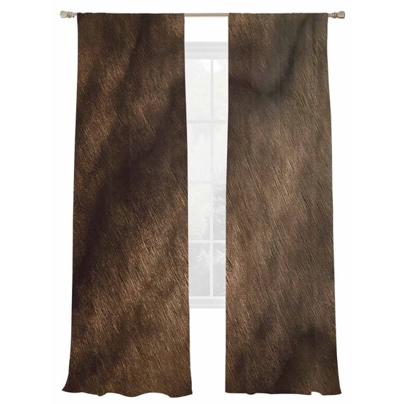 Dark Brown Wood Texture Sheer Curtains 2 Panels Set Vintage Farmhouse Ombre Wood Grain Sheer Window Curtains Light Filtering Rod Pocket Voile Drapes for Bedroom Living Room 52"X84"