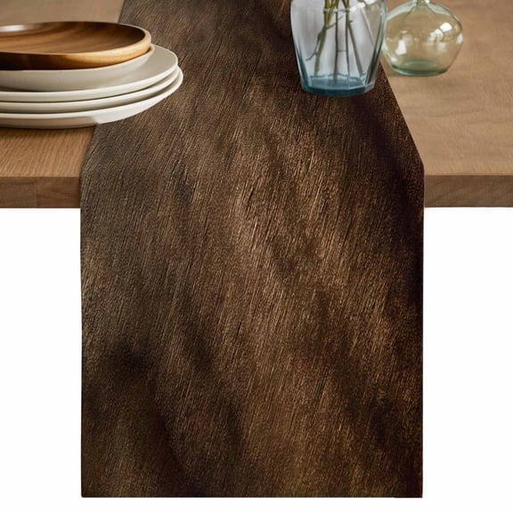 Dark Brown Wood Texture Table Runner, Vintage Farmhouse Ombre Wood Grain Cotton Linen Kitchen Table Decoration Washable Dining Tabletop Runners for Home Party Decor 13x36 Inches