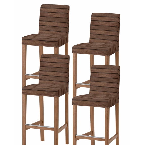 Dark Brown Wooden Bar Stool Covers Set of 4, Vintage Western Country Wooden Board Stretch Washable Bar Chair Covers with Backs, Removable Pub Counter Height Chair Cover for Kitchen Dining Room Cafe