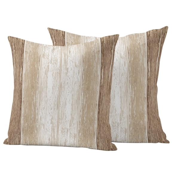 Dark Brown Wooden Outdoor Waterproof Pillow Covers, Farmhouse Vintage Distressed Rustic Decorative Square Throw Pillowcase Sofa Cushion Sham for Patio/Couch/Chair, 16"x16" 2 Pack