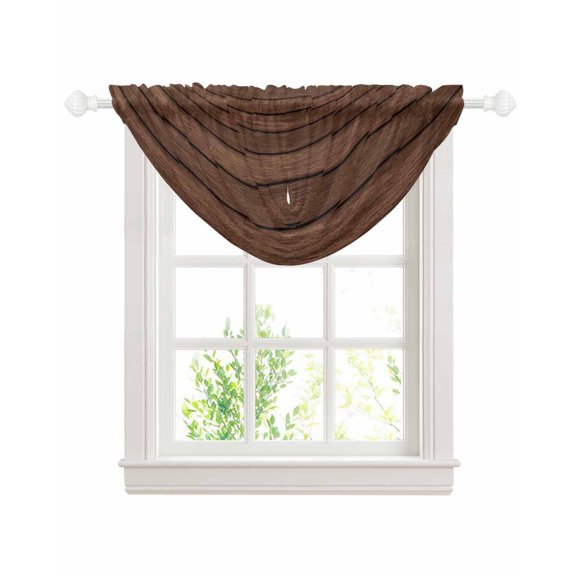 Dark Brown Wooden Sheer Waterfall Valance Curtains for Window, Vintage Western Country Wooden Board Rod Pocket Sheer Topper Swag Curtains for Living Room, Kitchen 38.5"W x 47.2"L, 1 Panel