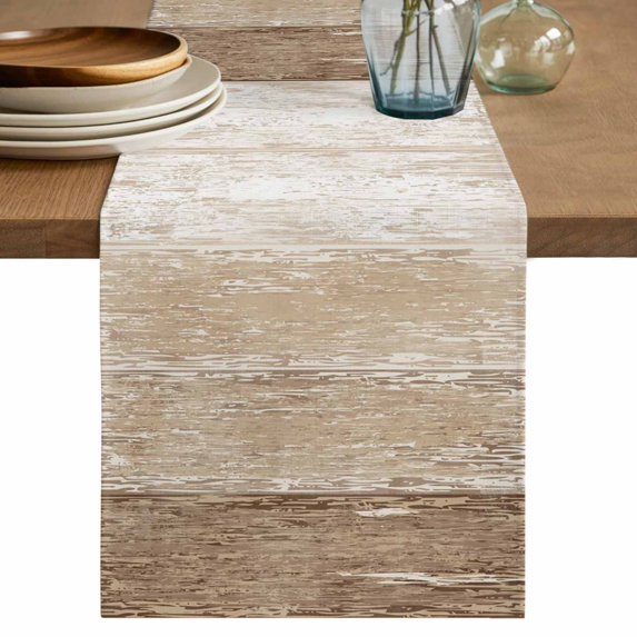Dark Brown Wooden Table Runner 72 Inches Long, Farmhouse Vintage Distressed Rustic Kitchen Dining Burlap Linen Tablerunner for Small/Round/Square/Wedding/Coffee/Dining Table Party Home Décor 18 x 72