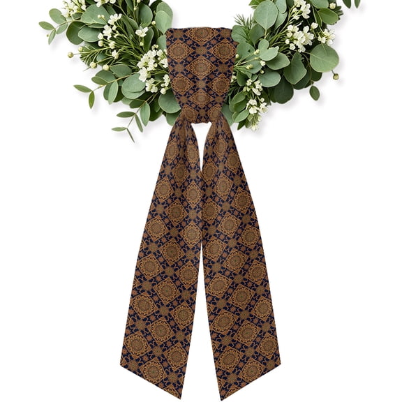 Dark Brown Wreath Sash for Front Door, Vintage Abstract Flowers Pattern Wreath Bow Holiday Garland Ribbon Wreath Accessories for Home Yard Porch Doorway Fall Christmas Decorations Gifts