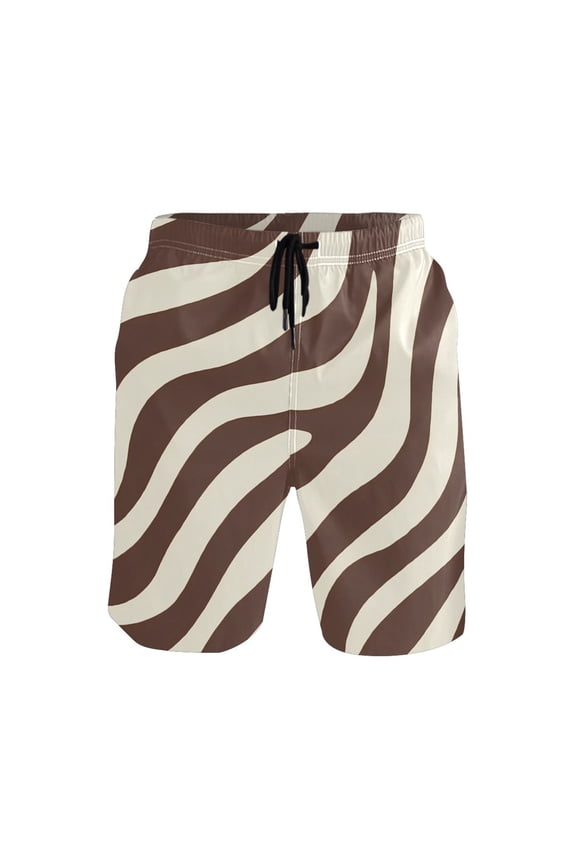 Dark Brown Zebra Pattern Mens Swim Trunks Quick Dry Board Shorts Breathable Fit Beach Shorts Swimwear