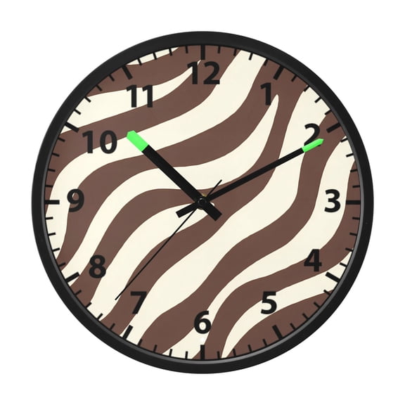 Dark Brown Zebra Pattern Wall Clock 12 Inch Voice Activated Night Light Silent Non Ticking