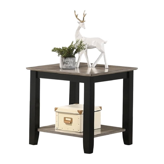 Dark Brown & Grey Solid Wood Square End Table with Open Shelf | Modern Urban 22-inch Side Table for Living Room, Bedroom, Entryway | Durable & Functional Accent Furniture