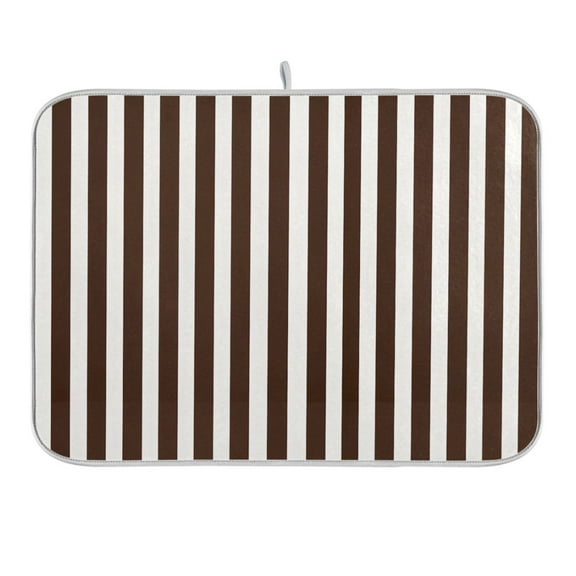 Dark Brown and White Striped Dish Drying Mat 16x18 Absorbent Microfiber Draining Rack Pad for Kitchen Counter Sink