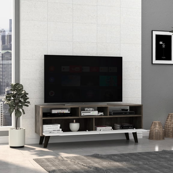 Dark Brown/white Tv Stand With 3 Open Shelves, 2 Large Drawers For 50 - 59" Tvs 2.0 Up To 52" Tvs, More Drawers,