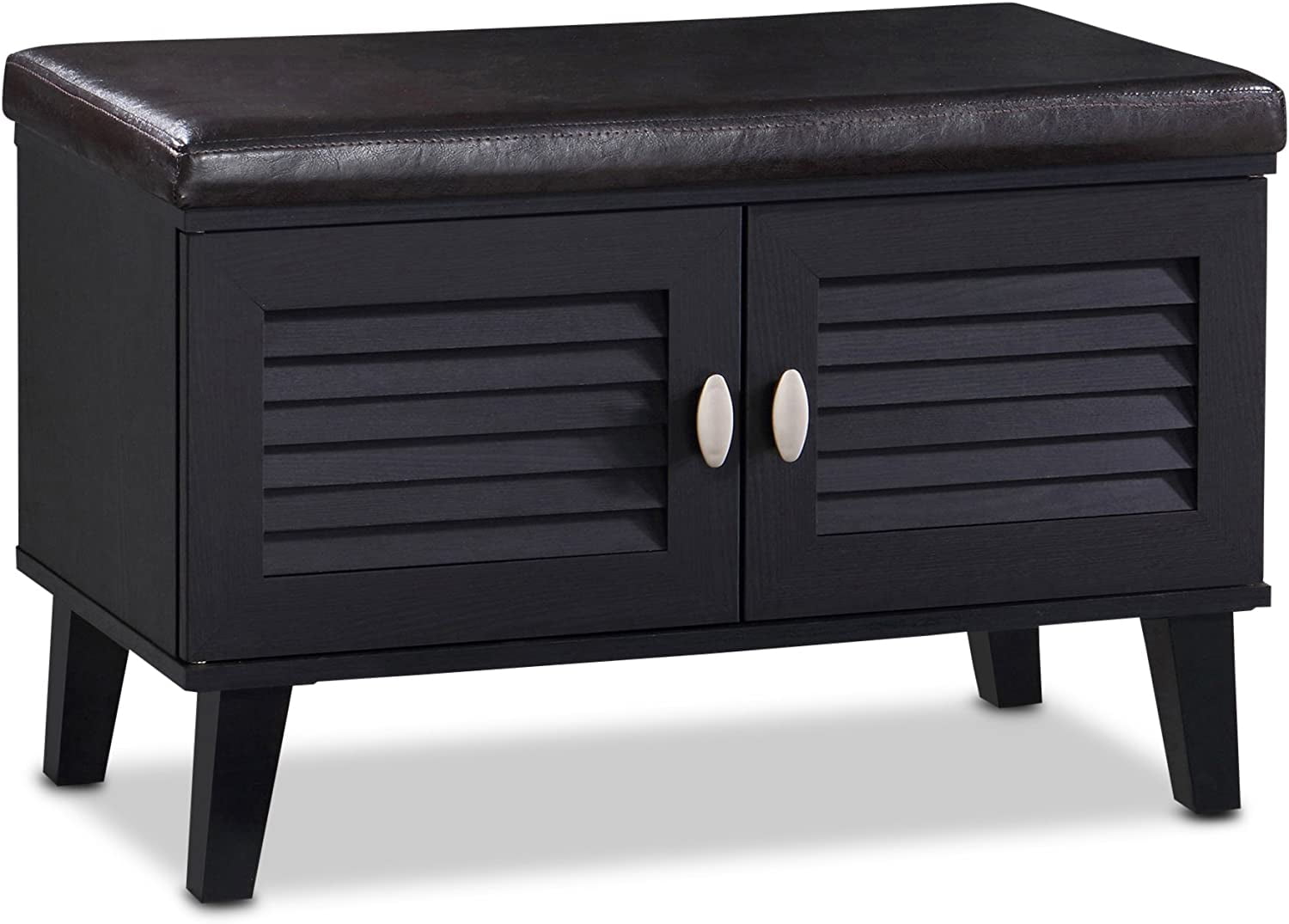 Espresso Modern Entryway Bench with Cushioned Seat and Shoe Storage
