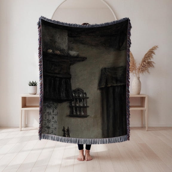 Dark Building Facades and Barred Window Woven Blanket, 100% Cotton, Gothic Style for Living Room Decor