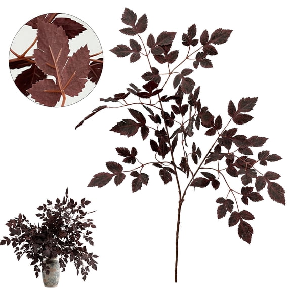 Dark Burgundy Artificial Cimicifuga Leaf Stem, Plum Fall Foliage Spray for Vase Arrangement, Indoor Mantel Dining Table Autumn Decor, 1 Pack, 32 Inch