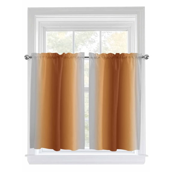 Dark Burnt Orange Grey Ombre Bathroom Window Curtain, Farmhouse Gradient Minimalist Light Filtering Coffee Kitchen Curtains, Bedroom Living Room Curtains 2 Panel 84"x54"