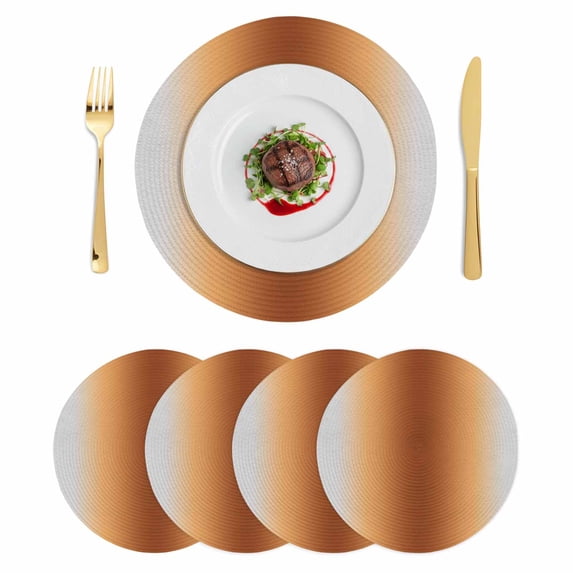 Dark Burnt Orange Grey Ombre Round 13 Inch Placemats Set of 4, Farmhouse Gradient Minimalist HeatResistant Non Slip Place Mats for Dining Table, Wipeable Braided Kitchen Table Mats for Housewarming