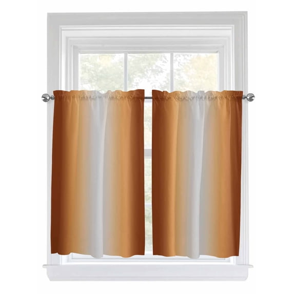 Dark Burnt Orange Ombre Bathroom Window Curtain, Modern Grey Gradient Farmhouse Art Light Filtering Coffee Kitchen Curtains, Bedroom Living Room Curtains 2 Panel 84"x45"