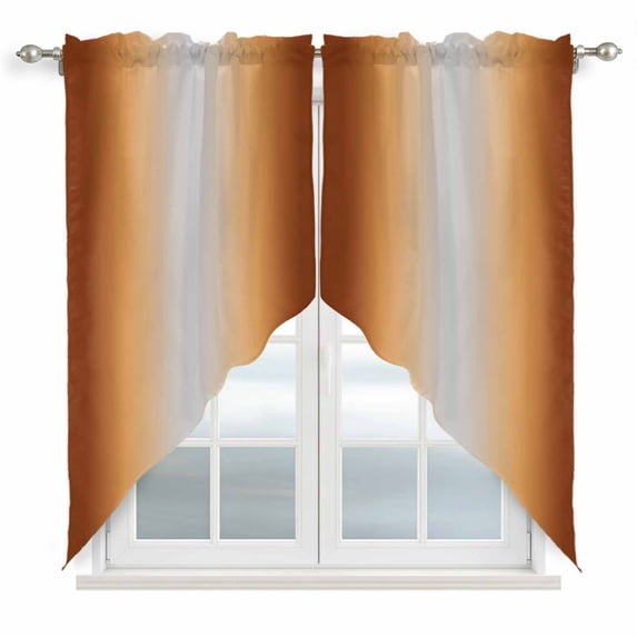 Dark Burnt Orange Ombre Swag Curtains for Kitchen/Bedroom/Living Room, Modern Grey Gradient Farmhouse Art Scalloped Curtains 63 Inch Long, Window Swag Topper Curtains Valances 2 Panels Set 36"x63"