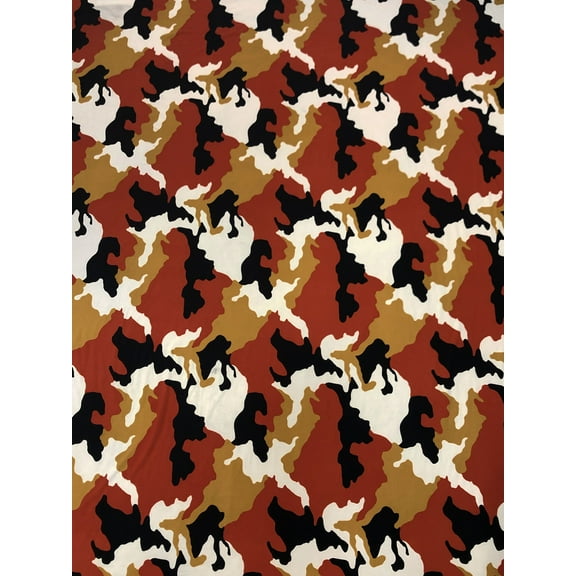 Dark Camouflage Colors on ITY Matte Jersey Polyester Spandex Fabric by the Yard (Mustard)