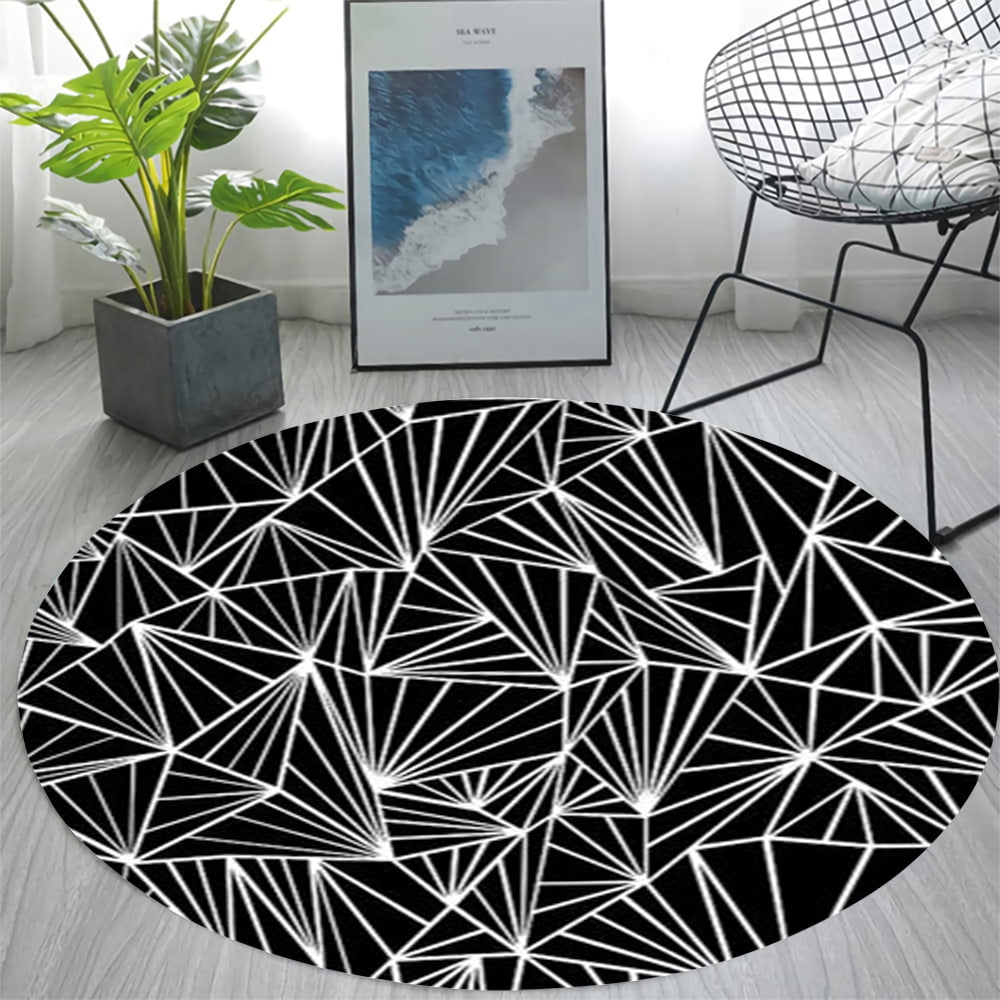 Dark Carpet Modern Geometry Pattern 3D Printed Flannel Round Area Rug ...