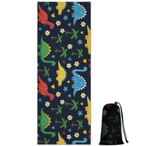 Dark Cartoon Dinosaurs Flowers Hearts Palm Trees Pattern Hot Yoga Mat Towel Non Slip for Hot Yoga - Quick-Drying Yoga Mat Cover with 4 Corner Pockets with Travel Bag - Hot Yoga Towel Non Slip 70"x26"