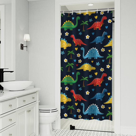 Dark Cartoon Dinosaurs Flowers Hearts Palm Trees Pattern Shower Curtain 36"x72" ,Bathroom Decorative Shower Curtains Set with 12 Hooks,Modern Waterproof Washable Shower Curtain