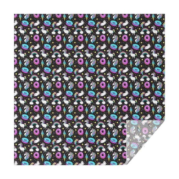 Dark Cartoon Unicorn Donut Ice Cream Pattern Square Tablecloth,Waterproof Square Table Cover,Wipeable Spillproof Washable Table Cover for Home Kitchen Party Decor 42"X42"(107x107cm)