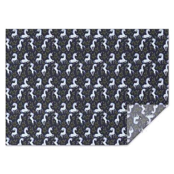 Dark Cartoon Unicorn Leaf Pattern Rectangle Tablecloth 60"x84",Waterproof Polyester Rectangle Table Cloth, Wipeable Spillproof Polyester Tablecloth for Dining, Camping, Indoor and Outdoor