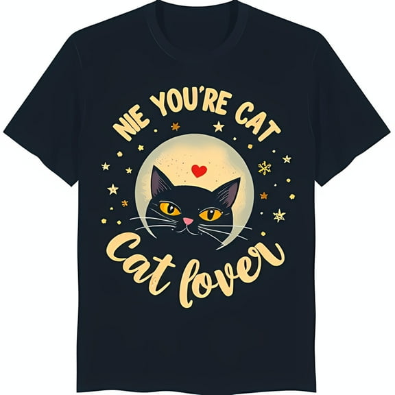 Dark Cat Lover T-Shirt with Graphic: Black Cat Heart Stars & Snowflakes