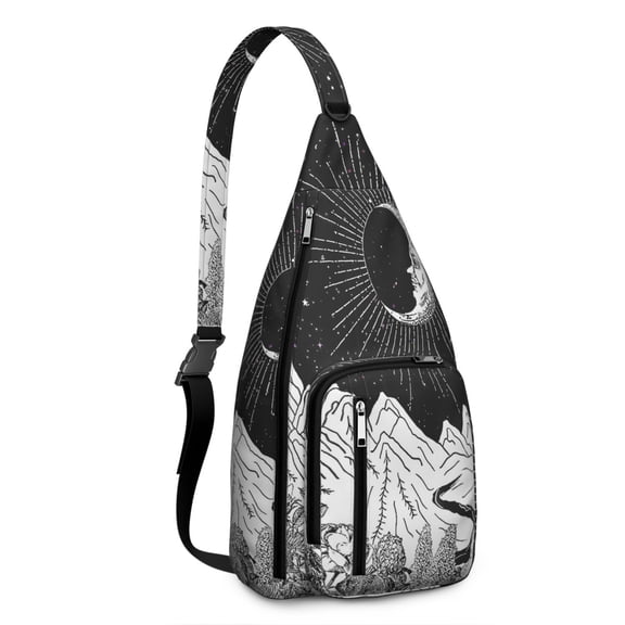 Dark Celestial Chest Bag - Gothic Moon & Star Pattern, Waterproof Tear-resistant Shoulder Bag for Men, Adjustable Strap & Unisex Tactical Design