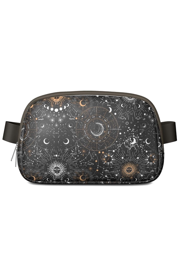 Dark Celestial Fanny Pack&nbsp;- Adjustable waist bag with eclipse & constellation print, gothic aesthetic for lunar lovers