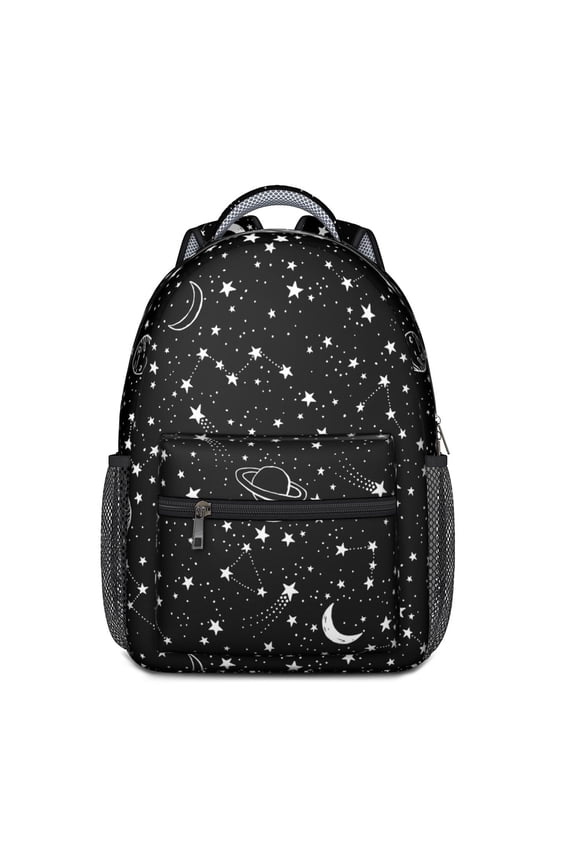 Dark Celestial Goth School Backpack – Gothic Moon & Star Pattern, Steampunk Style with Astral and Lunar Cosmic Artwork