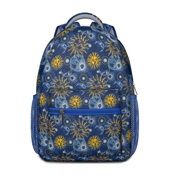 Dark Celestial Goth School Backpack – Gothic Moon & Star Pattern, Steampunk Style with Astral and Lunar Cosmic Artwork