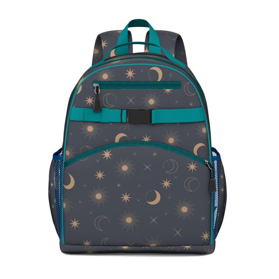 Dark Celestial Students Backpack with Gothic Astrology Sun and Star Print, Cosmic Spiritual Design, Lightweight and Water-resistant for Travel and Daily Use