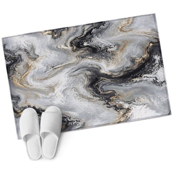 Dark Charcoal Marble Area Rug, Abstract Gold Black Gray Granite Swirl Wave Rectangular Non-Slip Absorbent Washable Area Rug Felt Rubber Backing Indoor Carpet for Bedroom Living Room 2x3ft