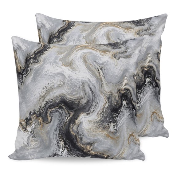 Dark Charcoal Marble Pillow Covers 16x16 inch Set of 2 Abstract Gold Black Gray Granite Swirl Wave Decorative Throw Pillow Covers Soft Cozy Pillowcase Cushion Cases for Couch Sofa Bedroom Home Decor