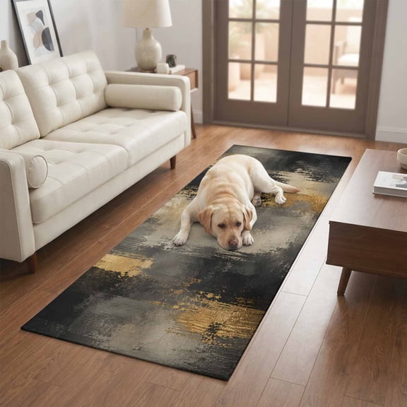 Dark Charcoal Shadows Runner Rug Non Slip 2x6 Abstract Metallic Gold Veins Farmhouse Washable Rug Runner for Hallways Low Pile Kitchen Rugs Stain Resist Carpet for Bathroom Bedroom Entryway