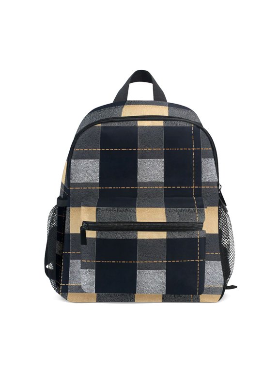 Dark Checkered Pattern Mini Backpack Cute Small Backpack with Chest Strap and Whistle Ages 3-8