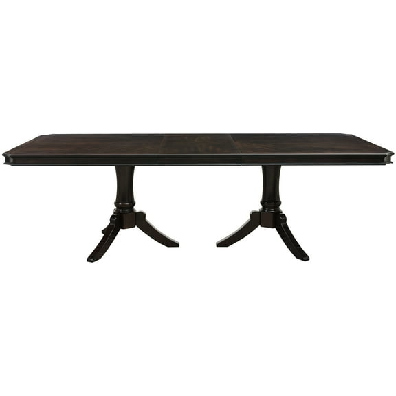 Dark Cherry Finish Extension Leaf Wooden Dining Table - 96-inch Rectangular With Double Pedestal Base For 8 Location Seats