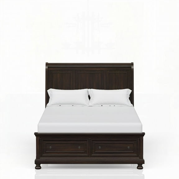 Sturdy Dark Cherry King Storage Bed Featuring Two Storage Drawers and Transitional Design