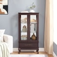 thumbnail image 1 of Dark Cherry Lighted Glass Wine Curio Cabinet with Adjustable Shelves 2 Doors 1 Drawer Bulb Included MDF Sideboard for Home Storage Display, 1 of 15