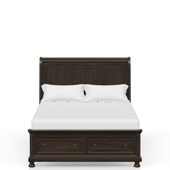 Dark Cherry Queen Bed With Storage Drawers, Modern Transitional Design Two Bed, Solid Wood & , Style