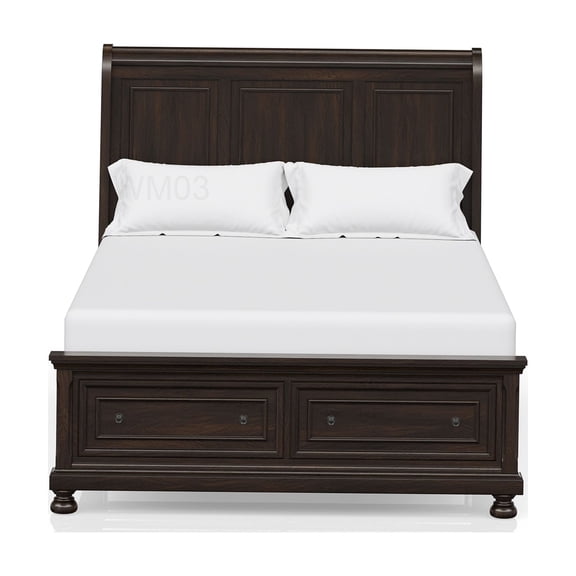 Dark Cherry Queen Platform Bed with Storage Drawers, Solid Wood MDF Frame, Low Profile Design, Easy Assembly