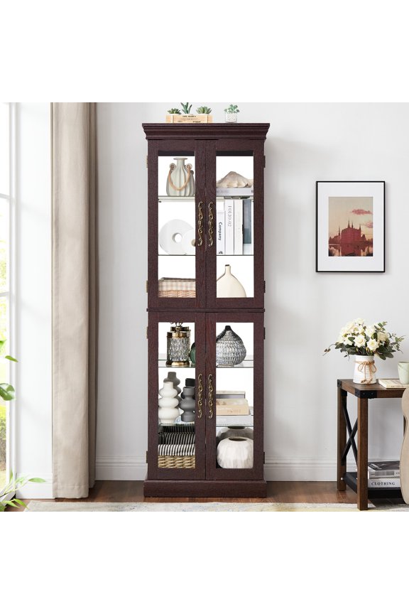 Dark Cherry - Quiet Doors & Adjustable Shelves - Home Storage / Silent and Customizable Display