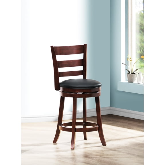 Counter Height Chair With 360-degree Swivel In Dark Cherry - Solid Wood, Delightful Footrest For Eating Area Wood With Comfortable Dining Room